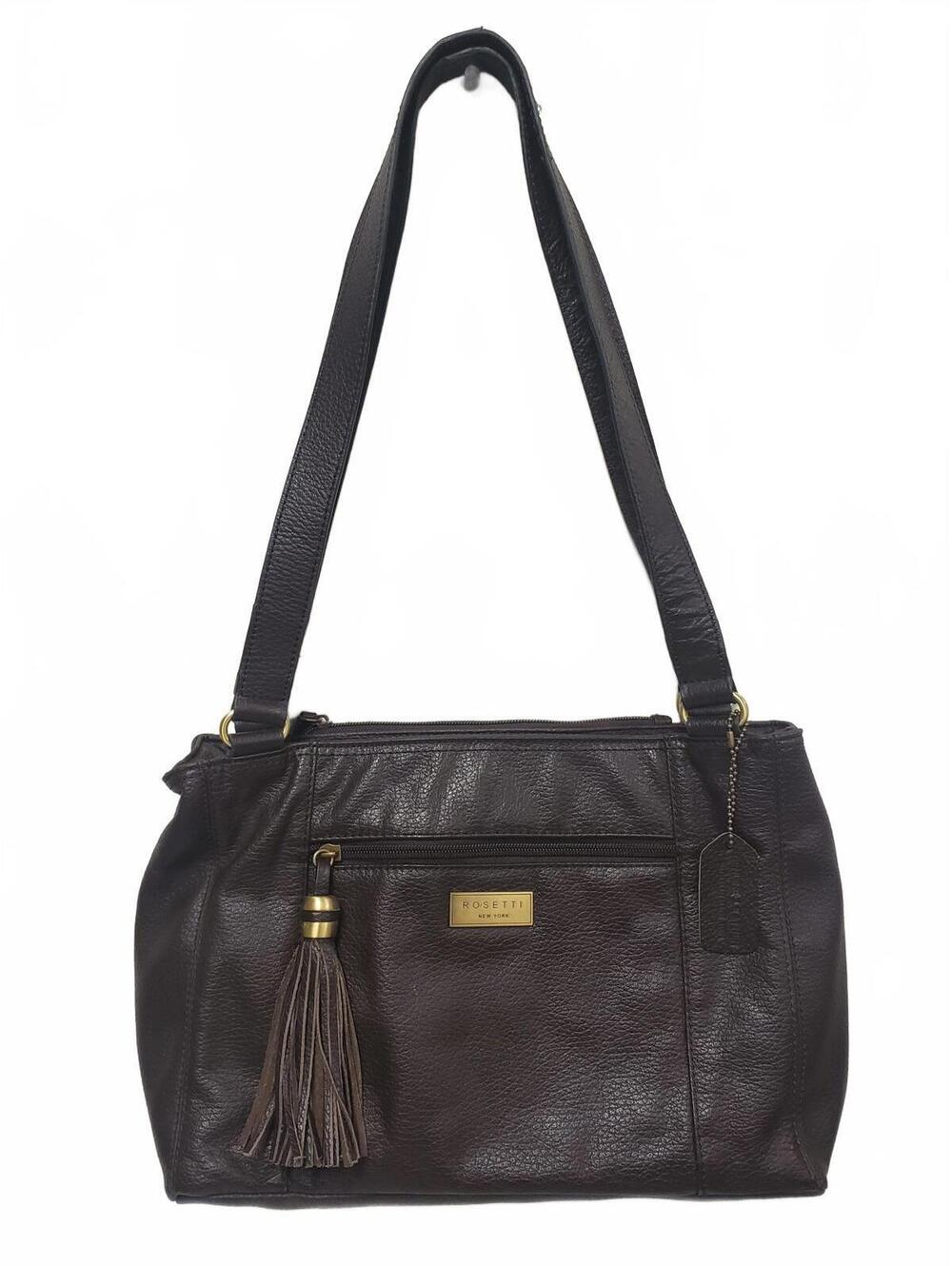Rosetti New York Dark Brown Genuine Leather Tassel-Gold Tone Hardware Handbag VG